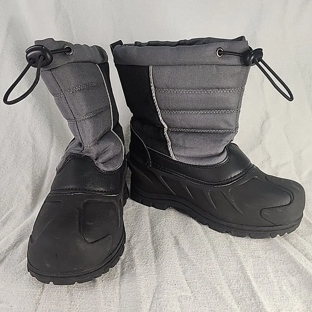 Boots Kid 3 Itasca Insulated Waterproof Canvas & Rubber Winter Snow Grey & Black
